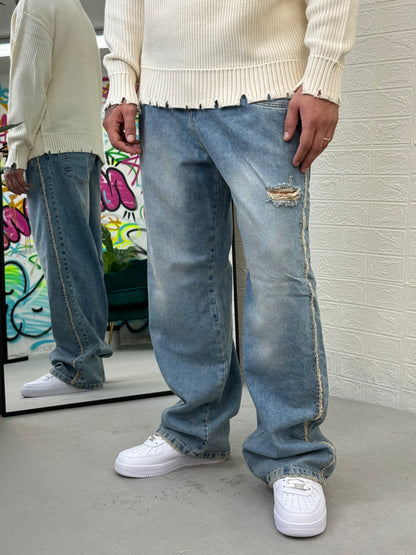 Jeans baggy cuciture